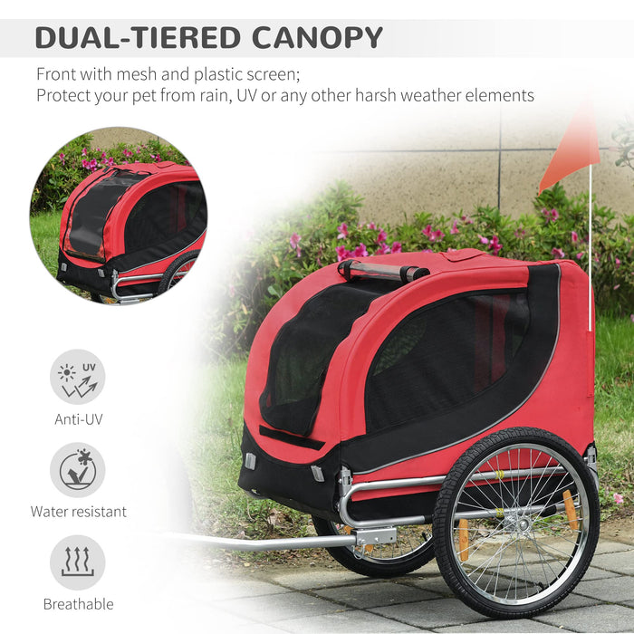 PawHut Pet Trailer Black, Red 730 mm x 1300 mm x 900 mm