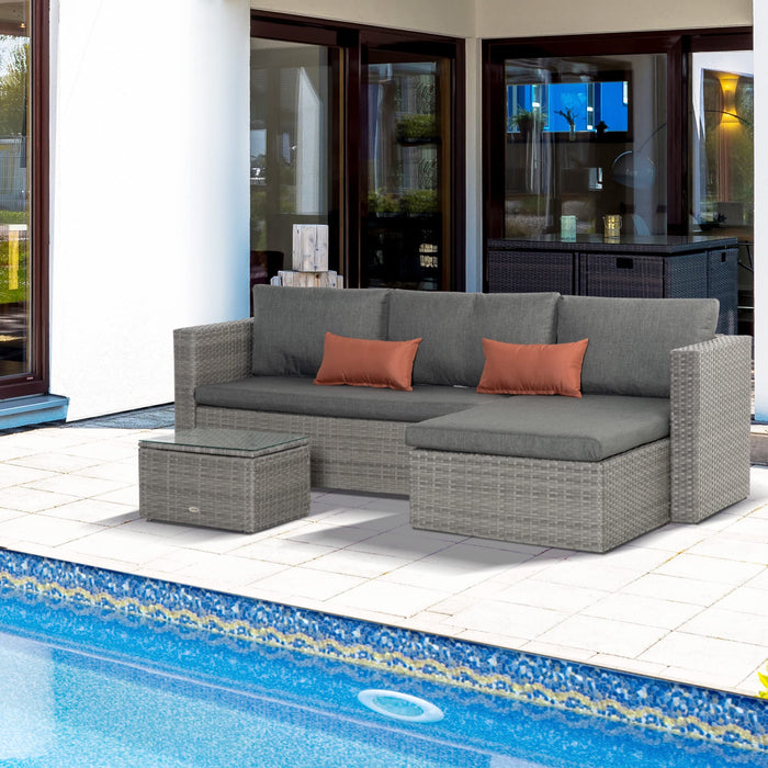 OutSunny Sofa 690 x 1,300 x 620 mm Steel, PE (Polyethylene) rattan, PL (Polyester) Grey