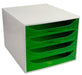 Exacompta Drawer Unit with 4 Drawers EcoBox Plastic Light Grey, Green 28.4 x 34.8 x 23.4 cm