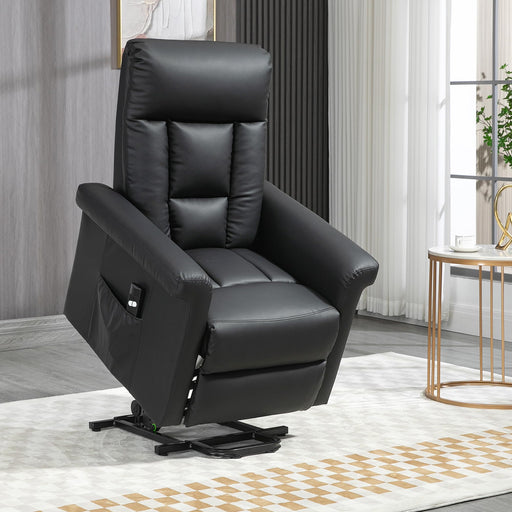 HOMCOM Power Lift Chair Black PU (Polyurethane) Leather, Steel