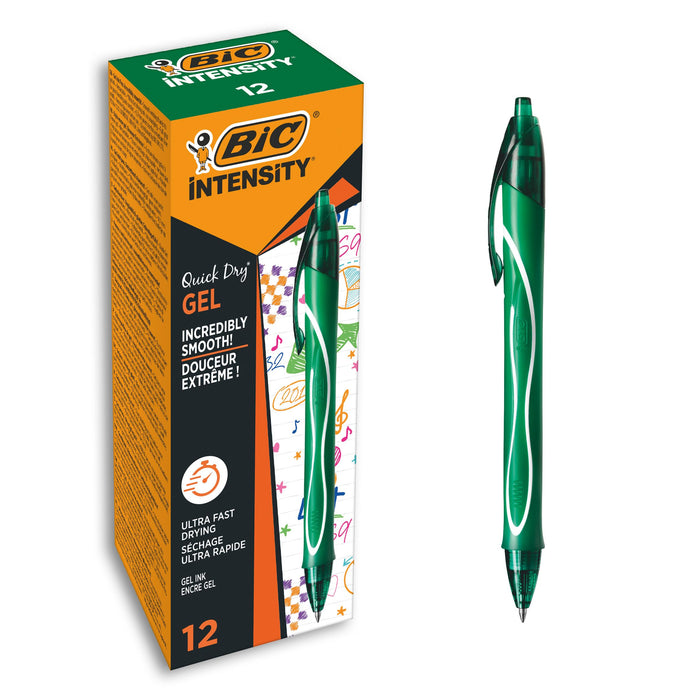 BIC Gel-ocity Quick Dry Gel Pen Green Medium 0.30 mm Refillable Pack of 12