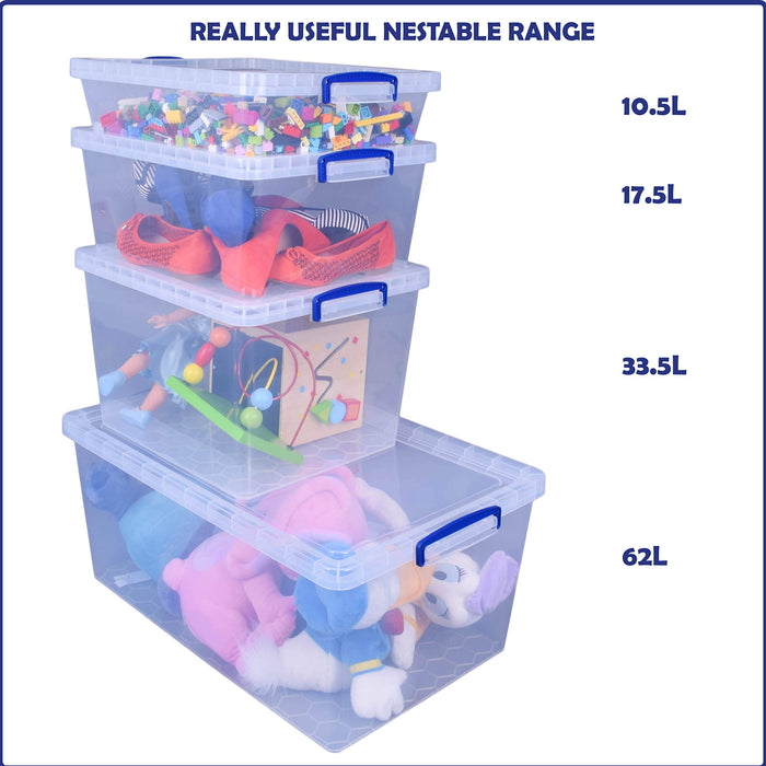 Really Useful Box Plastic Nestable Storage Boxes 10.5 Litre 383 x 460 x 113 mm Pack of 3