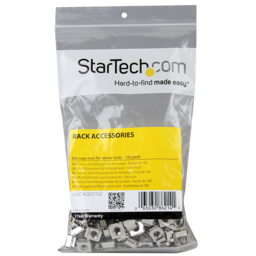 StarTech.com M6 Mounting Cage Nuts for Server Rack and Cabinet 100 Pack