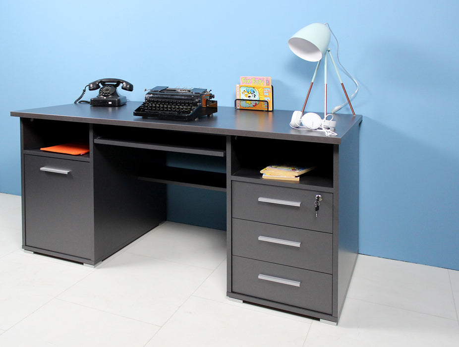 GERMANIA Home Office Desk with Anthracite Coloured Melamine Top and 3 Lockable Drawers 484 1,450 x 700 x 750 mm