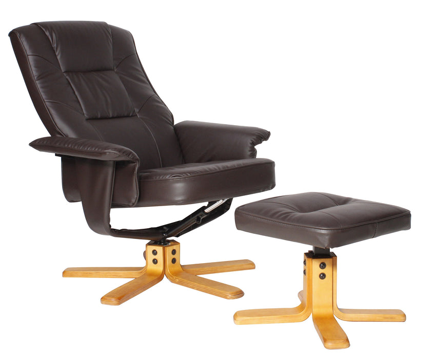 Alphason 360° Swivel Reclining Chair with Footstool, Armrest and Adjustable Seat Drake Recliner Brown