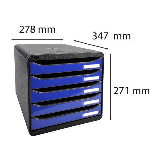 Exacompta Drawer Unit with 5 Drawers Big Box Plus Plastic Glossy Black, Ocean Blue 27.8 x 34.7 x 27.1 cm