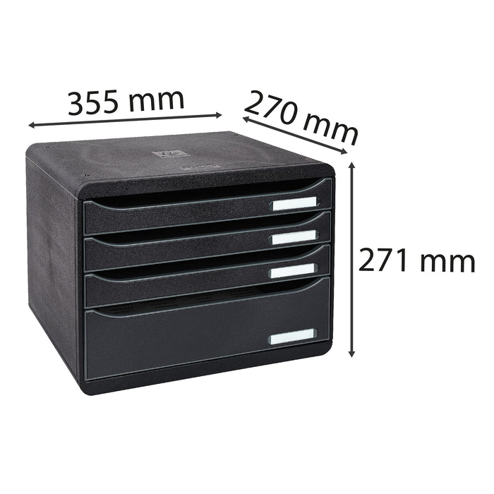 Exacompta Drawer Unit with 4 Drawers Big Box Plus Horizon Maxi Plastic Black 35.5 x 27 x 27.1 cm