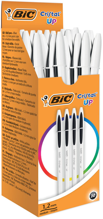 BIC Cristal UP Ballpoint Pen Grip Medium 0.35 mm Black Pack of 20