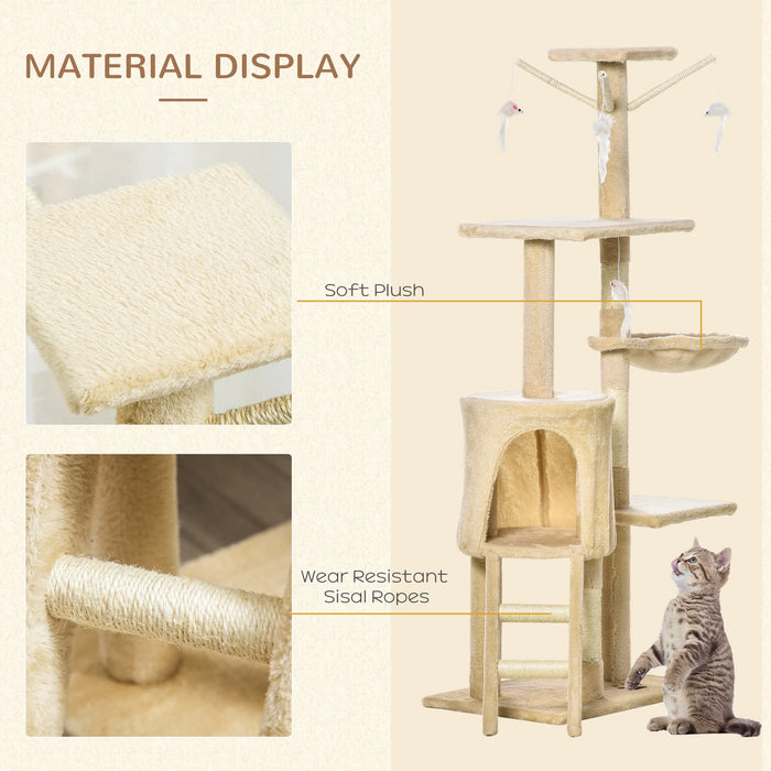 PawHut Cat Tree Beige, White 350 mm x 500 mm x 1310 mm