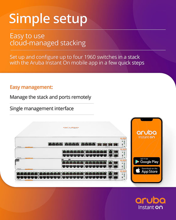 HPE Aruba Instant On 1960 - Switch - Managed - 4 x 2.5GBase-T + 8 x 100/1000/10GBase-T + 2 x 100/1000/10GBase-T + 2 x 10 Gigabit SFP+ - rack-mountable - PoE (480 W)