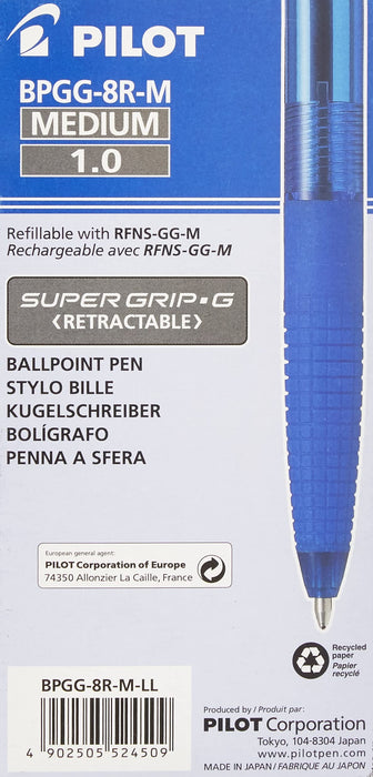 Pilot Super GRIP-G Retractable Ballpoint Pen Blue Medium 0.3 mm Refillable Pack of 12