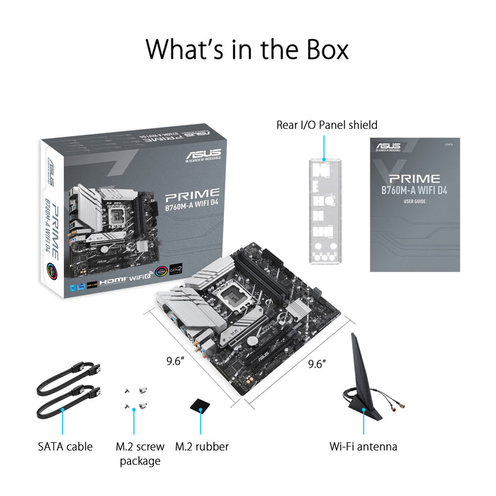 ASUS PRIME B760M-A WIFI D4 - Motherboard - micro ATX - LGA1700 Socket - B760 Chipset - USB 3.2 Gen 1, USB 3.2 Gen 2, USB-C 3.2 Gen 1 - 2.5 Gigabit LAN, Wi-Fi 6, Bluetooth - onboard graphics (CPU required) - HD Audio (8-channel)