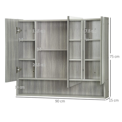 kleankin Mirror Cabinet Glass,MDF (Medium-Density Fibreboard) Grey 90 x 15 x 75 cm