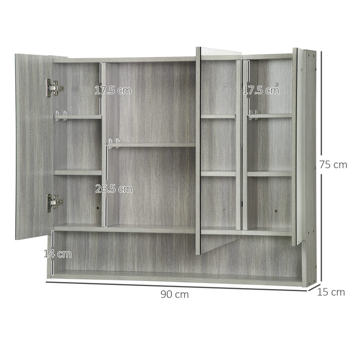 kleankin Mirror Cabinet Glass,MDF (Medium-Density Fibreboard) Grey 90 x 15 x 75 cm