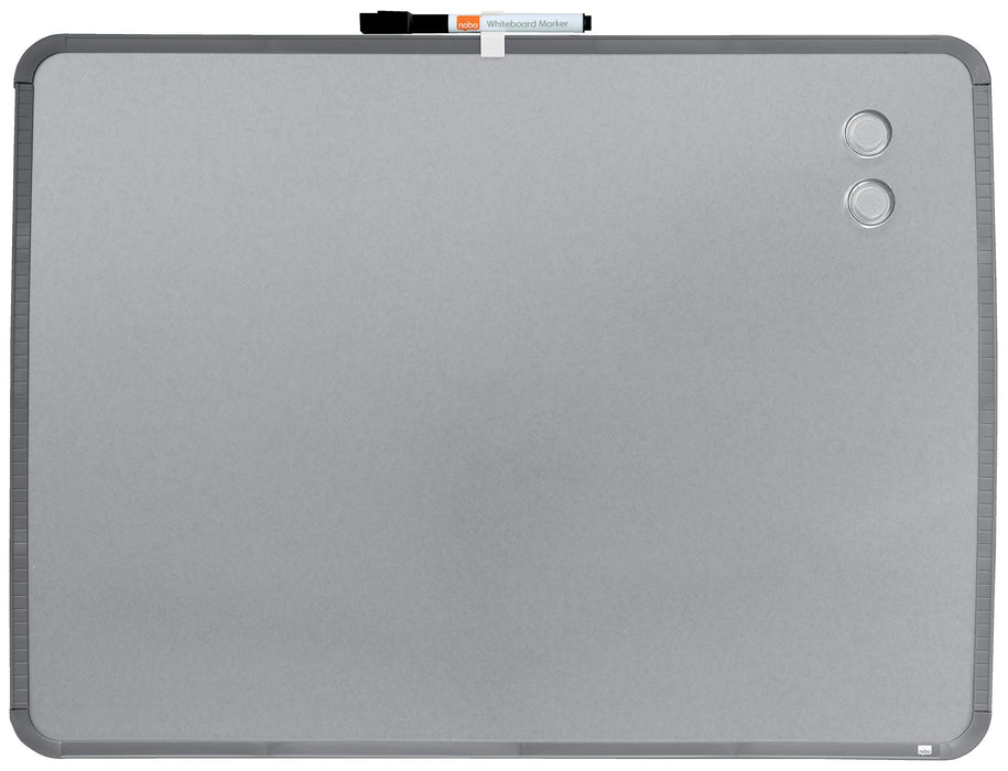 Nobo Small Desktop or Wall Mountable Magnetic Whiteboard QB05742C Lacquered Steel Silver Slim Frame 580 x 430 mm Grey