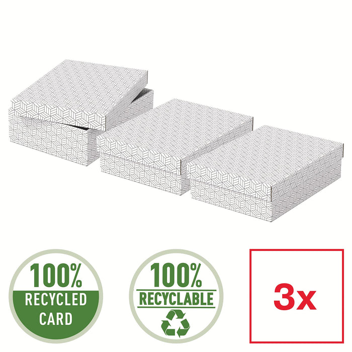 Esselte Home Storage and Gift Box 628284 Medium Flat 100% Recycled Cardboard White 265 x 360 x 100 mm Pack of 3