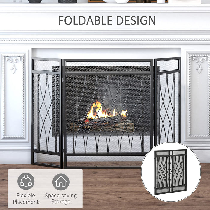 HOMCOM Fireplace Screen Metal Black