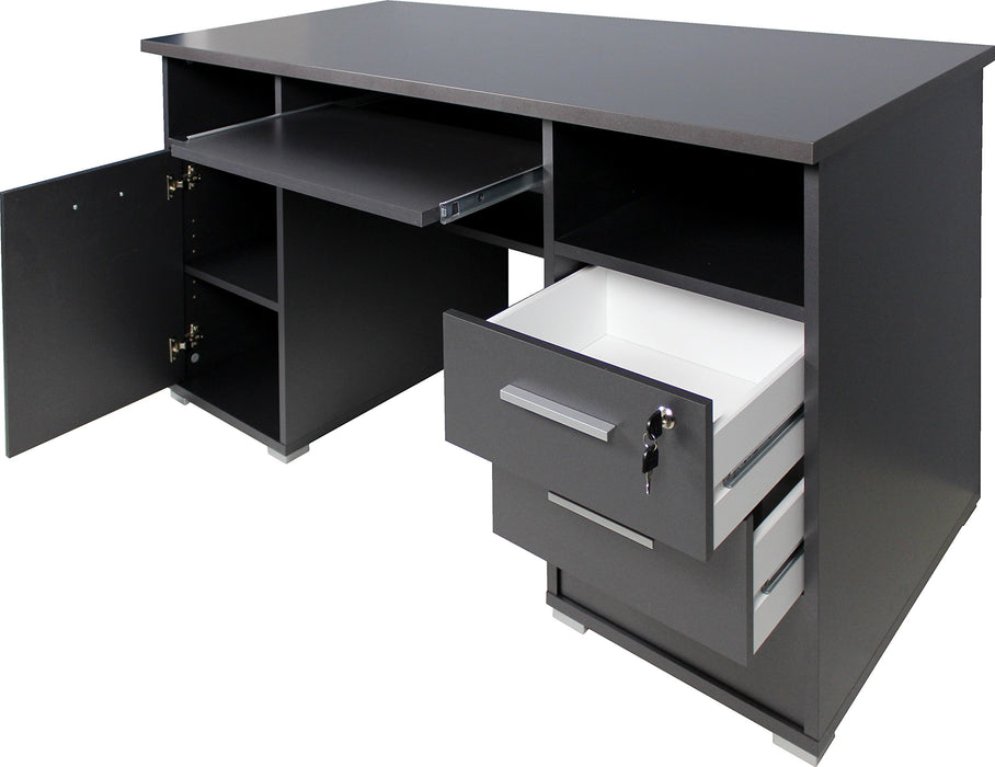 GERMANIA Home Office Desk with Anthracite Coloured Melamine Top and 3 Lockable Drawers 484 1,450 x 700 x 750 mm