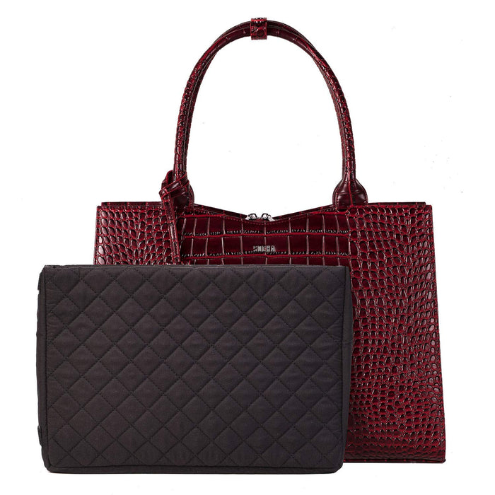 SOCHA Ladies Laptop Bag Croco Burgundy 15.6 Inch Synthetic Leather Wine Red 42 x 13 x 31.5 cm