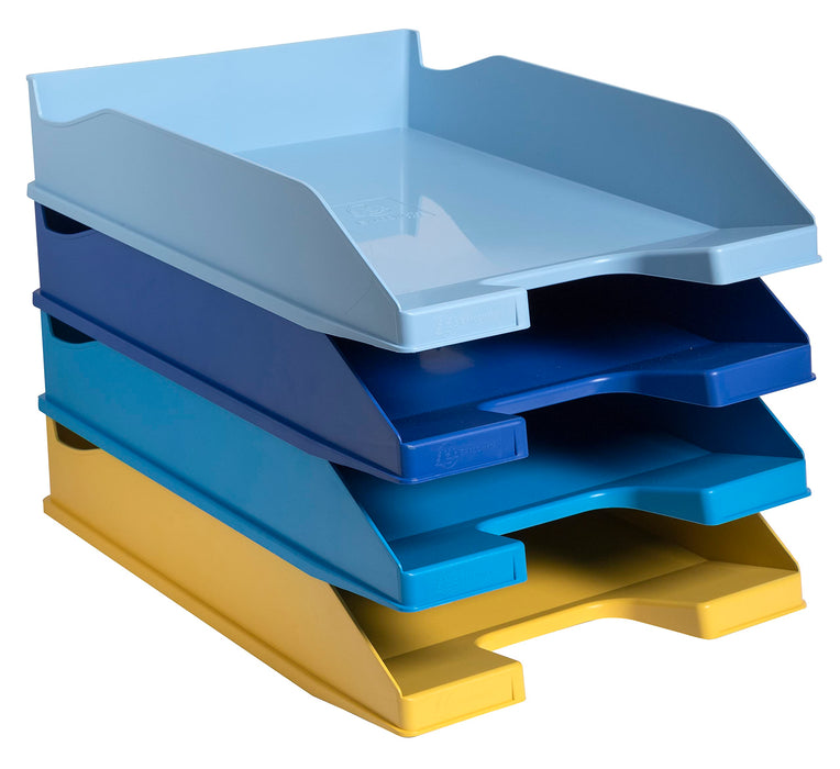 Exacompta Bee Blue Letter Tray Set 346 x 255 x 65mm Assorted Colours (Pack 4) - 113202SETD