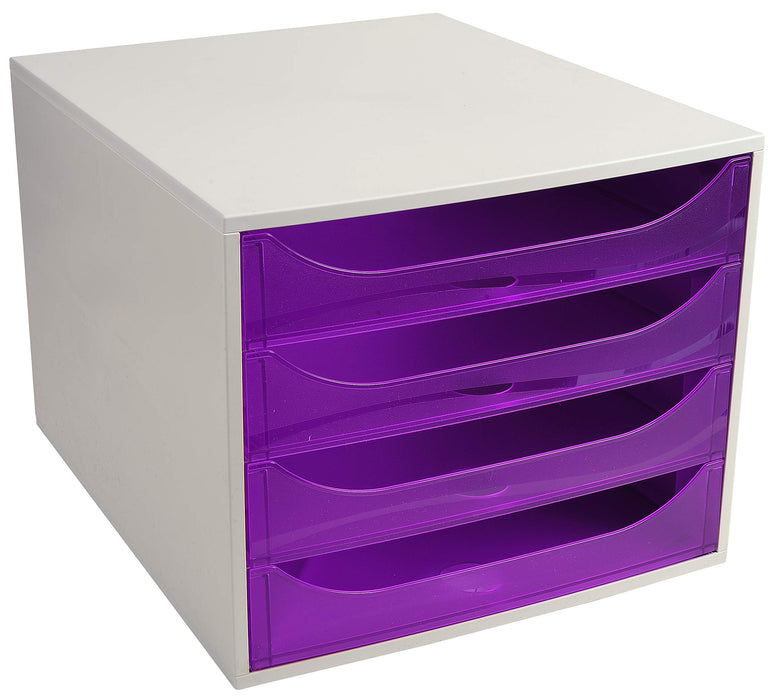 Exacompta Drawer Unit with 4 Drawers EcoBox Plastic Light Grey, Purple 28.4 x 34.8 x 23.4 cm