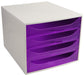 Exacompta Drawer Unit with 4 Drawers EcoBox Plastic Light Grey, Purple 28.4 x 34.8 x 23.4 cm