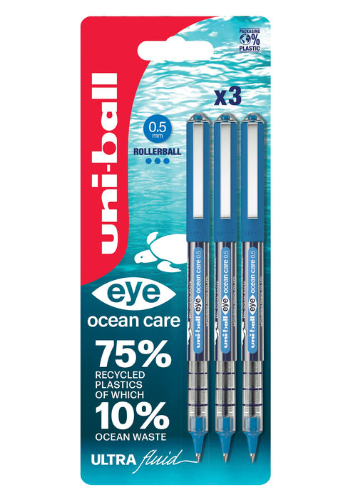 Uni-ball eye ocean care Rollerball Pen Blue UB-150 Pack of 3