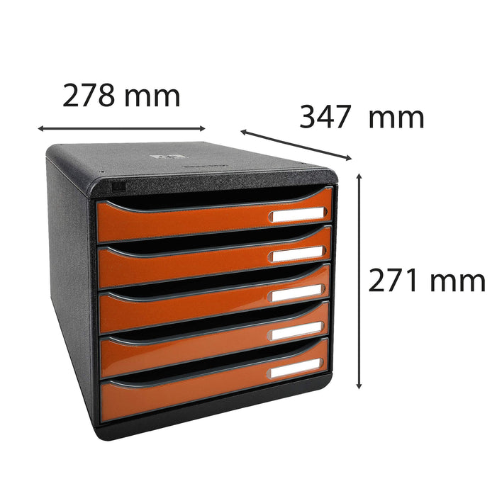 Exacompta Drawer Unit with 5 Drawers Big Box Plus Plastic Glossy Black, Orange 27.8 x 34.7 x 27.1 cm