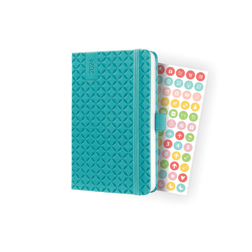 Sigel Jolie Diary A6 Week To View 2024 Hardcover With Elastic Fastener And Archive Pocket And Pen Loop Aqua Green - J4102