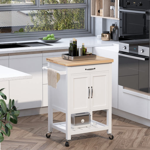 HOMCOM Kitchen Island W/ Drawer-White/Oak Colour 65 x 48 x 90 cm