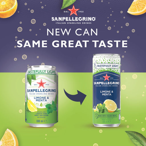 S.Pellegrino Limone & Menta Soft Drink Sparkling Lemon and Mint 12 Bottles of 330 ml