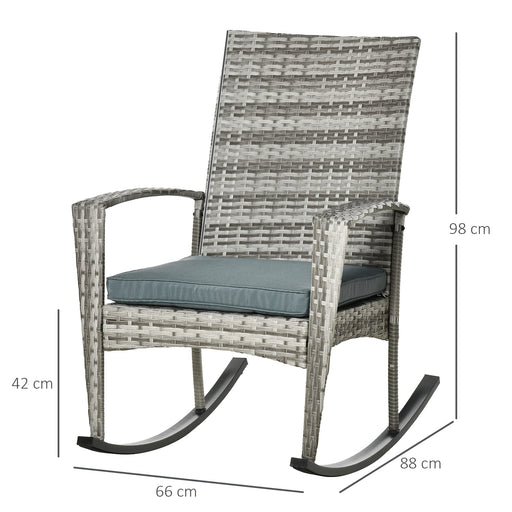 OutSunny Rocking Chair PE (Polyethylene) rattan, Fabric, Steel 880 x 660 x 980 mm Light Grey