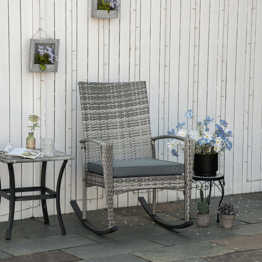 OutSunny Rocking Chair PE (Polyethylene) rattan, Fabric, Steel 880 x 660 x 980 mm Light Grey