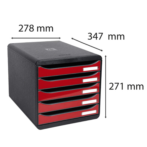 Exacompta Drawer Unit with 5 Drawers Big Box Plus Plastic Glossy Black, Red 27.8 x 34.7 x 27.1 cm