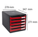 Exacompta Drawer Unit with 5 Drawers Big Box Plus Plastic Glossy Black, Red 27.8 x 34.7 x 27.1 cm