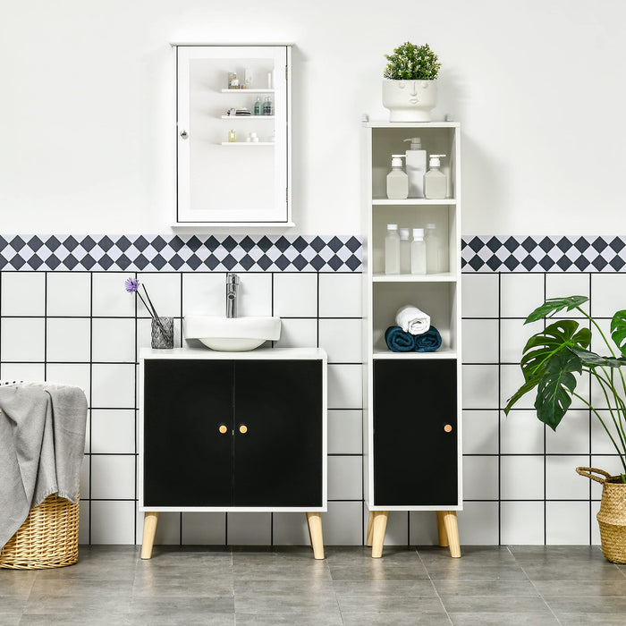 kleankin Bathroom Cabinet Particleboard White, Black, Natural 60 x 30 x 65 cm