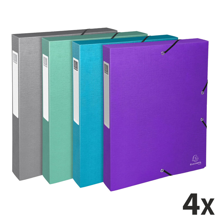 Filing Box Exacompta Teksto A4 Assorted 250 x 330 mm Coated Card Pack of 4