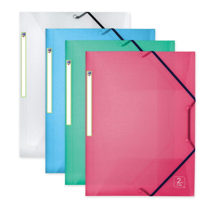 OXFORD Elasticated Three Flap Folder 2nd Life A4 Assorted Polypropylene Pack of 4