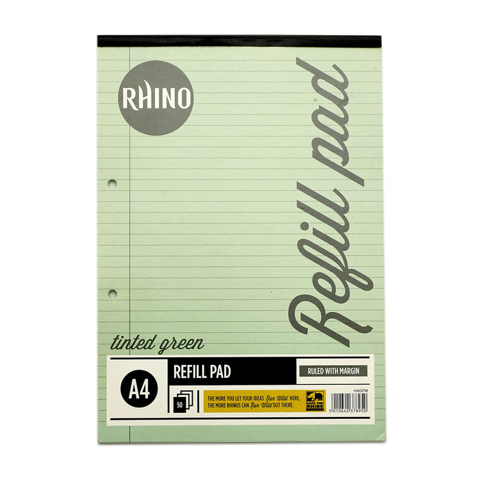 Rhino A4 Special Refill Pad 50 Leaf Feint Ruled 8mm With Margin Green Tinted Paper (Pack 6) - HAGFM-0