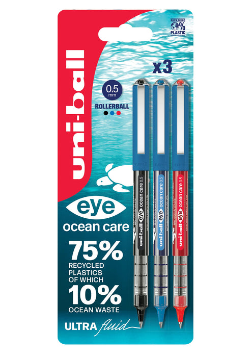 Uni-ball eye ocean care Rollerball Pen Black, Blue, Red UB-150 Pack of 3