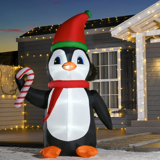 HOMCOM Christmas Penguin and Candy Cane Inflatable Multicolour