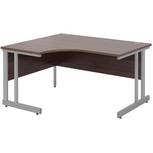 Corner Left Hand Design Ergonomic Desk with Walnut MFC Top and Silver Frame Adjustable Legs Momento 1400 x 1200 x 725 mm