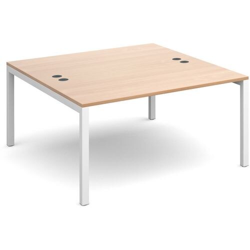 Rectangular Back to Back Desk with Beech Coloured Melamine & Steel Top and White Frame 4 Legs Connex 1400 x 1600 x 725 mm