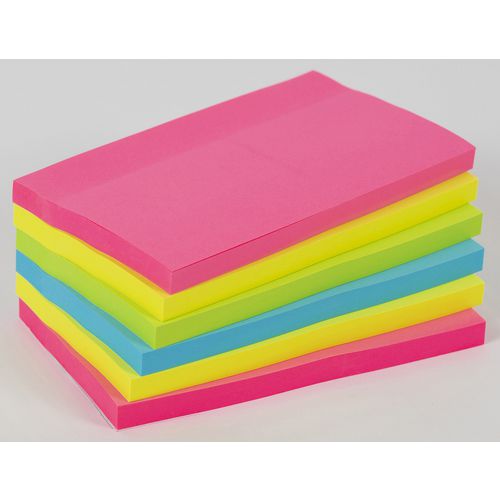 Office Depot Extra Sticky Notes 127 x 76 mm Assorted Neon Rectangular 6 Pads of 90 Sheets