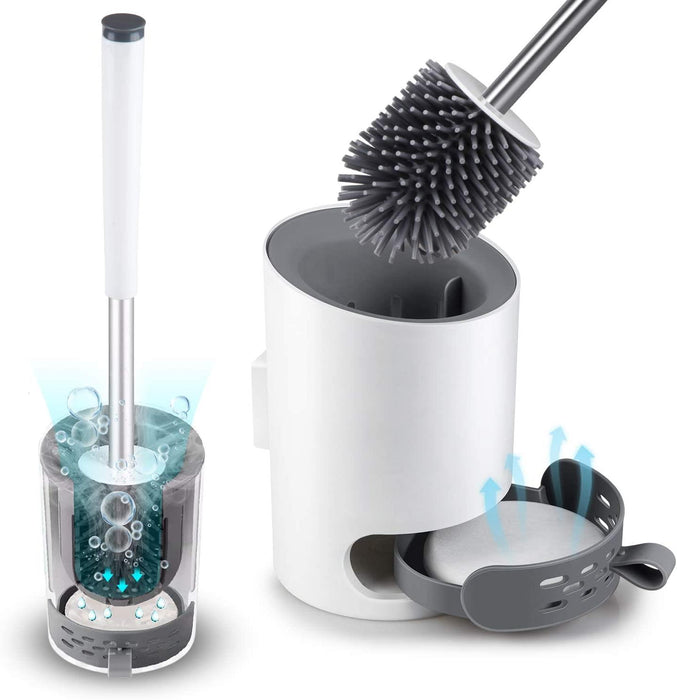 Modern Toilet Brush White, Bathroom Toilet Brush Set Silicone-(SQUARED VERSION)