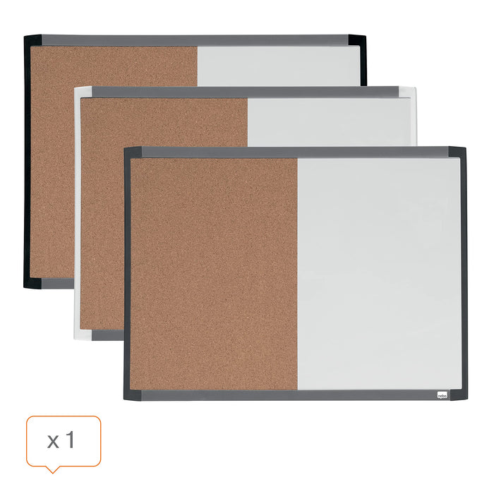 Nobo Small Wall Mountable Magnetic Whiteboard and Notice Board 1903784 Lacquered Steel, Cork Assorted Two Tone Frame 585 x 430 mm White, Brown