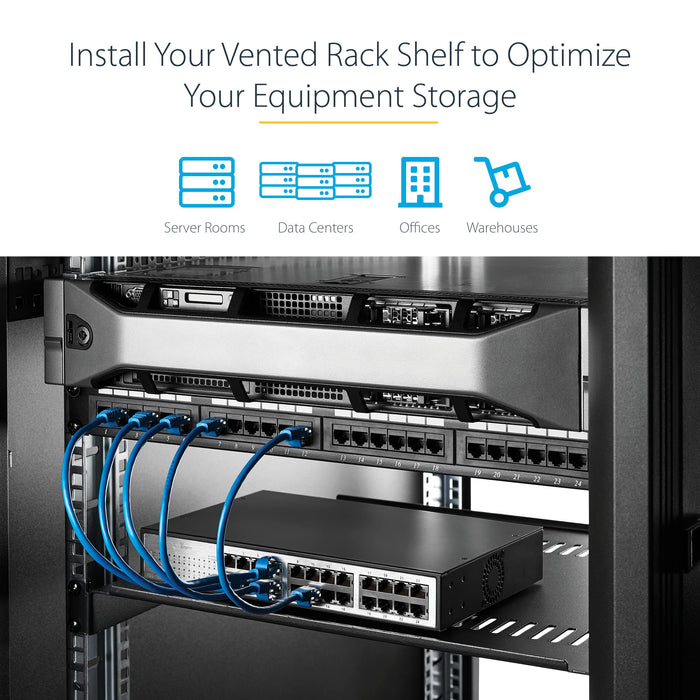 StarTech.com 1U Vented Server Rack Shelf Mount Cantilever Tray for 19 Inch Network Equipment Maximum Weight 25kg