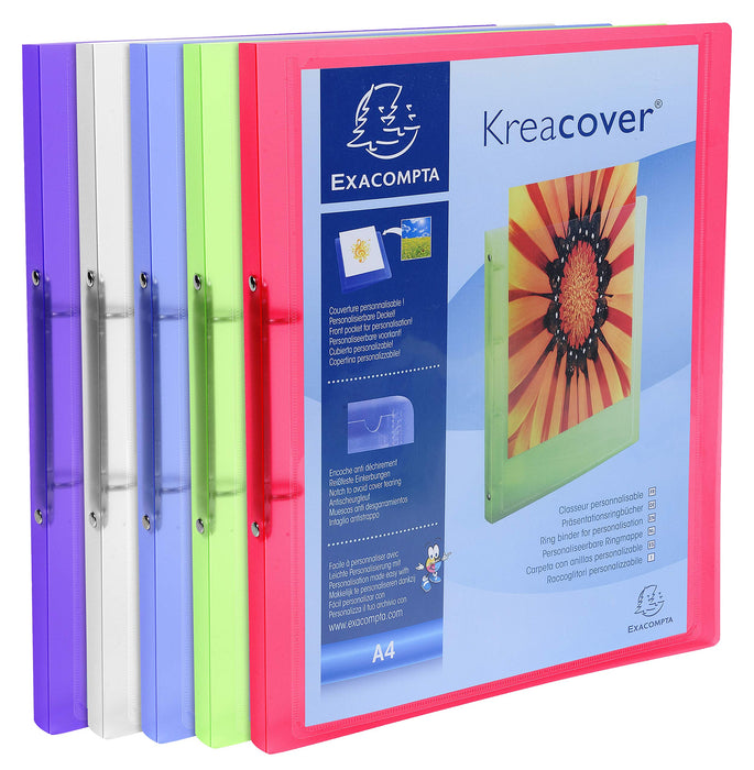 Exacompta Presentation Ring Binder Kreacover 5496E Polypropylene A4 2 ring 15 mm Assorted Pack of 20