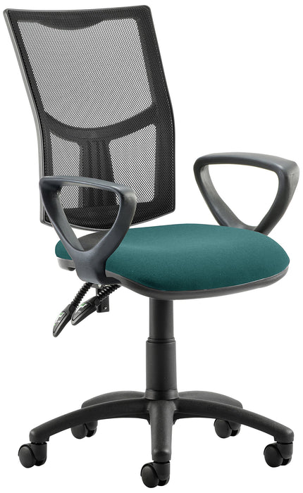 Dynamic Permanent Contact Backrest Task Operator Chair Loop Arms Eclipse II Black Back, Maringa Teal Seat Without Headrest Medium Back