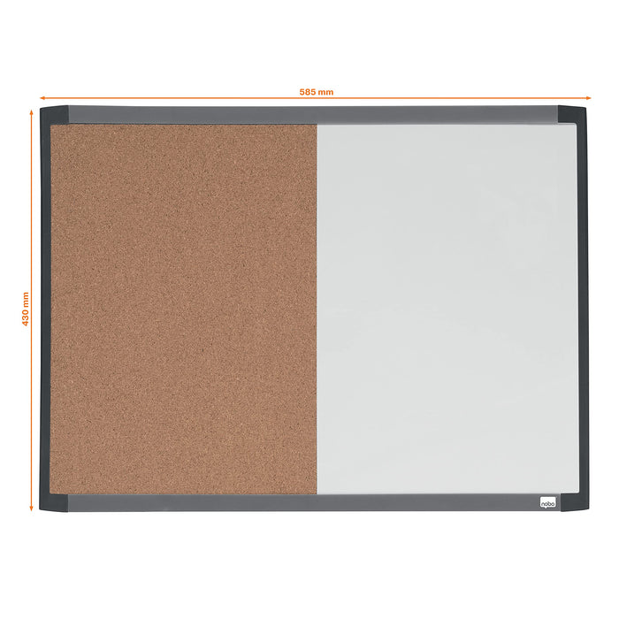 Nobo Small Wall Mountable Magnetic Whiteboard and Notice Board 1903784 Lacquered Steel, Cork Assorted Two Tone Frame 585 x 430 mm White, Brown